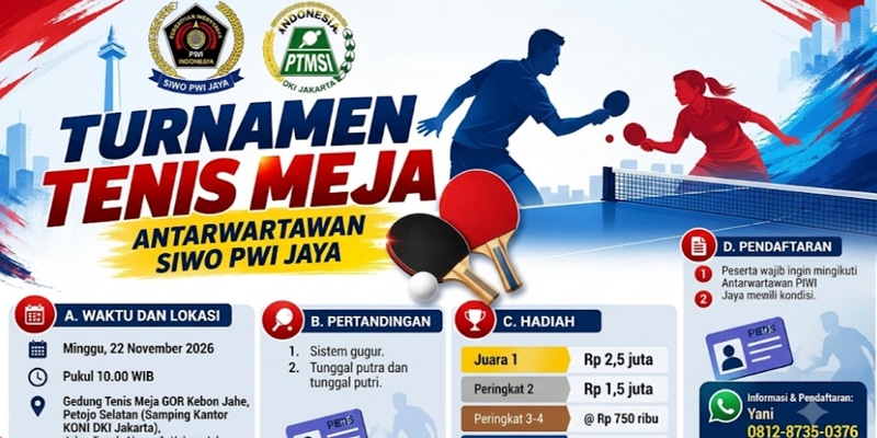 Siwo PWI Jaya Gelar Turnamen Tenis Meja Antarwartawan 2026